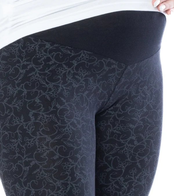legginsy-ciazowe-klaudia-czarne-drobne-kwiatki-02-bensini Legíny Tehotenské Klaudia – jemný kvetinový vzor